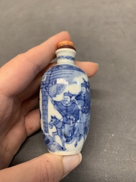 Two Chinese blue and white 'riders on horseback' snuff bottles, Yongzheng mark, 19th C.