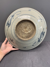 A Chinese Swatow blue and white 'kylin' dish, Ming