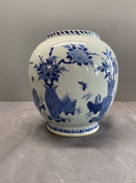 A fine Chinese blue and white 'antiquities' jar, Jiajing mark, Transitional period