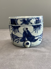 A Chinese blue and white 'kraak' porcelain censer with figures in a landscape, Wanli