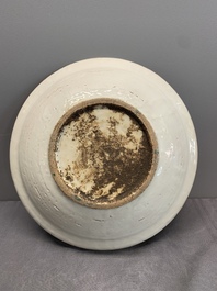 RETURNED 10/12/24 Two Chinese Swatow red-, turquoise- and black-enamelled 'phoenixes' and 'river landscape' dishes, Ming