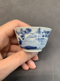 Seven Chinese blue and white cups and six saucers, Kangxi/Yongzheng