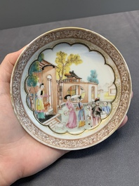 A fine Chinese Canton famille rose 'mandarin subject' cup and saucer, Qianlong