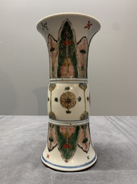 A Chinese famille verte 'gu' vase with stylised floral design, Kangxi