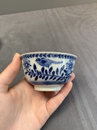 A pair of Chinese blue and white 'Catholic subject' cups and saucers with Madonna and child, Kangxi