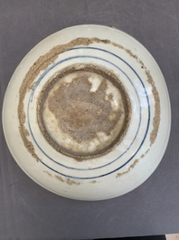 A Chinese blue and white Swatow dish with floral design, Ming