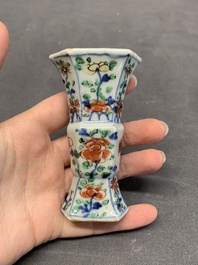 A rare Chinese famille verte garniture of five miniature vases with floral design, Kangxi