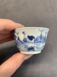 Seven Chinese blue and white cups and six saucers, Kangxi/Yongzheng