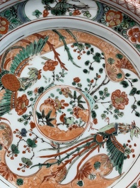 A pair of Chinese famille verte 'phoenix' plates, Kangxi