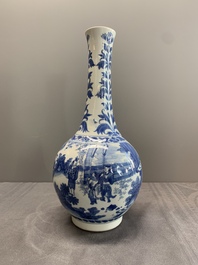 A Chinese blue and white 'Lian Sheng San Ji 連升三級' bottle vase, Transitional period
