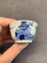 Seven Chinese blue and white cups and six saucers, Kangxi/Yongzheng