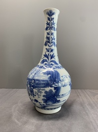 A Chinese blue and white 'Lian Sheng San Ji 連升三級' bottle vase, Transitional period