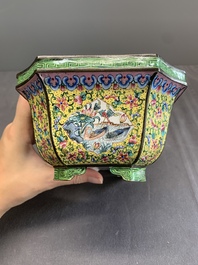 A pair of Chinese yellow-ground Canton enamel jardini&egrave;res, Jiaqing