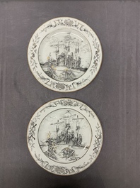 A fine pair of Chinese grisaille 'Crucifixion' plates, Qianlong, ca. 1740-1760