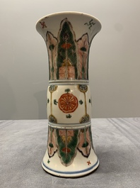 A Chinese famille verte 'gu' vase with stylised floral design, Kangxi