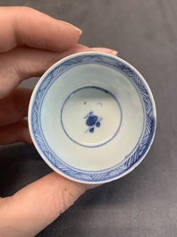 Seven Chinese blue and white cups and six saucers, Kangxi/Yongzheng