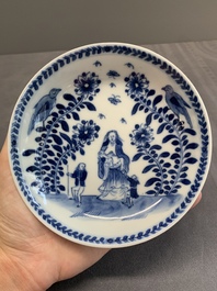 A pair of Chinese blue and white 'Catholic subject' cups and saucers with Madonna and child, Kangxi