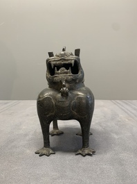 A Chinese bronze 'luduan' incense burner and cover, Ming