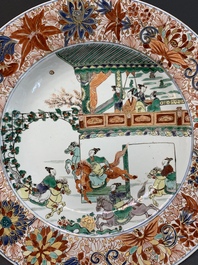 A pair of Chinese verte-Imari 'The Yang family female generals 楊門女將' dishes, Kangxi