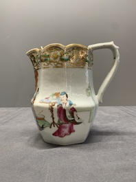 A Chinese gilt-decorated Canton famille rose ewer with figural design, 19th C.