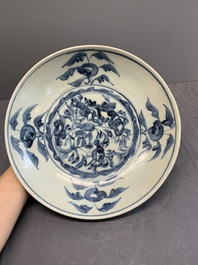 A Chinese blue and white Swatow dish with floral design, Ming