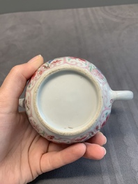 Four Chinese blue, white and famille rose teapots, Yongzheng/Qianlong