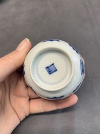Seven Chinese blue and white cups and six saucers, Kangxi/Yongzheng
