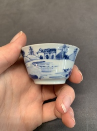 Seven Chinese blue and white cups and six saucers, Kangxi/Yongzheng