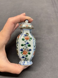 A rare Chinese famille verte garniture of five miniature vases with floral design, Kangxi