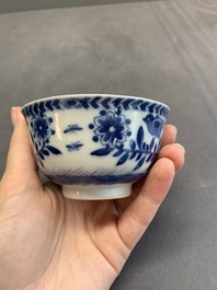 A pair of Chinese blue and white 'Catholic subject' cups and saucers with Madonna and child, Kangxi