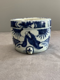 A Chinese blue and white 'kraak' porcelain censer with figures in a landscape, Wanli