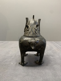 A Chinese bronze 'luduan' incense burner and cover, Ming