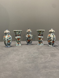 A rare Chinese famille verte garniture of five miniature vases with floral design, Kangxi