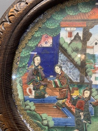 Canton school: 'A vibrant court garden scene', ink and colour on paper, 19th C.