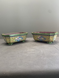 A pair of Chinese yellow-ground Canton enamel jardini&egrave;res, Jiaqing
