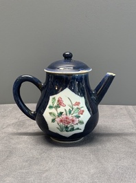 Four Chinese blue, white and famille rose teapots, Yongzheng/Qianlong