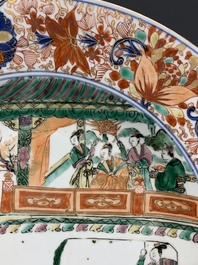 A pair of Chinese verte-Imari 'The Yang family female generals 楊門女將' dishes, Kangxi