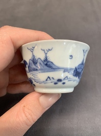 Seven Chinese blue and white cups and six saucers, Kangxi/Yongzheng