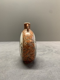 A small Chinese famille rose 'faux-marbre' and 'European subject' moonflask, Qianlong mark, 20th C.