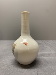 A pair of Chinese famille rose 'Lan Caihe' bottle vases, 19th C.