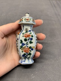 A rare Chinese famille verte garniture of five miniature vases with floral design, Kangxi