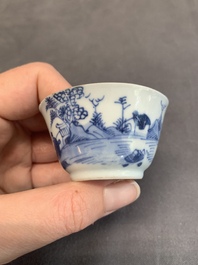 Seven Chinese blue and white cups and six saucers, Kangxi/Yongzheng