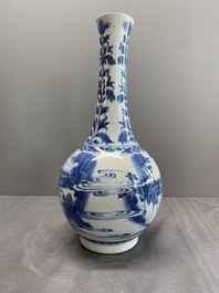 A Chinese blue and white 'Lian Sheng San Ji 連升三級' bottle vase, Transitional period
