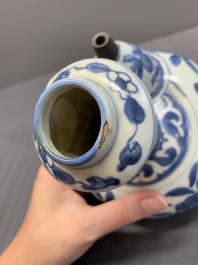 A Chinese blue and white 'kraak' porcelain 'bird' kendi, Wanli