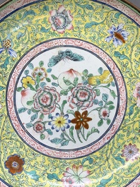 A Chinese Canton enamel 'sanduo' plate, Qianlong