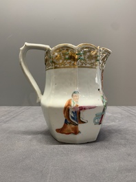 A Chinese gilt-decorated Canton famille rose ewer with figural design, 19th C.
