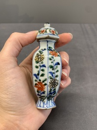 A rare Chinese famille verte garniture of five miniature vases with floral design, Kangxi