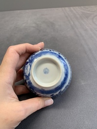 A pair of Chinese blue and white 'Catholic subject' cups and saucers with Madonna and child, Kangxi