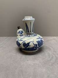 A Chinese blue and white 'kraak' porcelain 'bird' kendi, Wanli