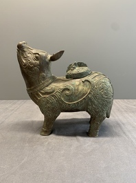 A rare Chinese inscribed bronze tapir-form vessel and cover, 'xizun 犧尊', late Ming/early Qing
